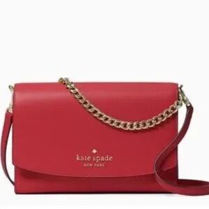 Kate Spade Flynn Street Valencia Crossbody Bag EUC Purse Clutch Red Gold Chain